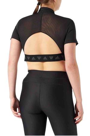 Adidas Yarım Fermuarlı Kadın Crop T-Shirt - HE9399 Siyah - 2
