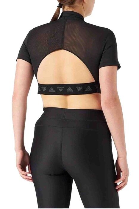 Adidas Yarım Fermuarlı Kadın Crop T-Shirt - HE9399 Siyah - 2