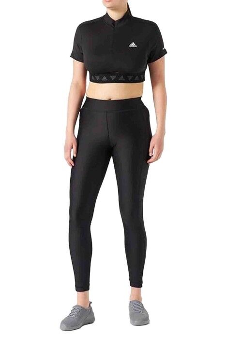 Adidas Yarım Fermuarlı Kadın Crop T-Shirt - HE9399 Siyah - 3