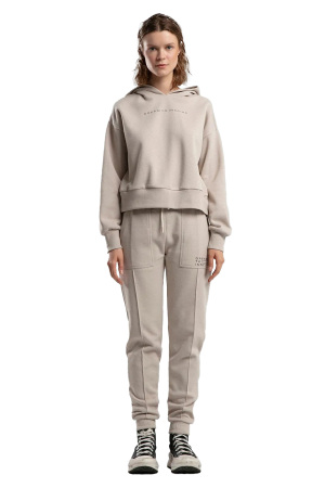 Benmanaj Kadın Kapşonlu SweatShirt - BMY0029 Bej - Benmanaj