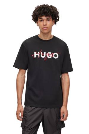 Çift Logo Baskılı Pamuklu Erkek T-Shirt - 50494565 Siyah - Hugo
