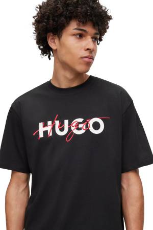 Çift Logo Baskılı Pamuklu Erkek T-Shirt - 50494565 Siyah - 2
