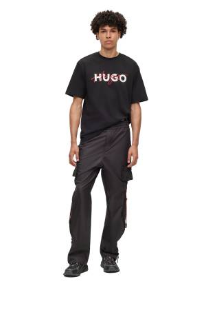 Çift Logo Baskılı Pamuklu Erkek T-Shirt - 50494565 Siyah - 3