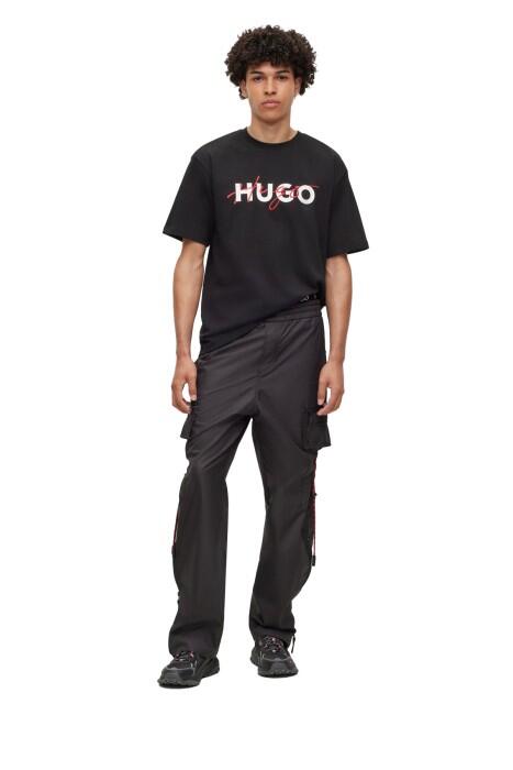 Çift Logo Baskılı Pamuklu Erkek T-Shirt - 50494565 Siyah - 3