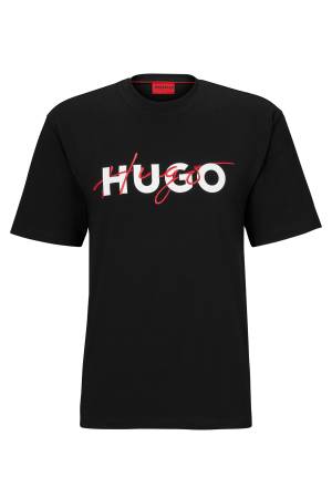 Çift Logo Baskılı Pamuklu Erkek T-Shirt - 50494565 Siyah - 5