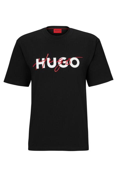 Çift Logo Baskılı Pamuklu Erkek T-Shirt - 50494565 Siyah - 5