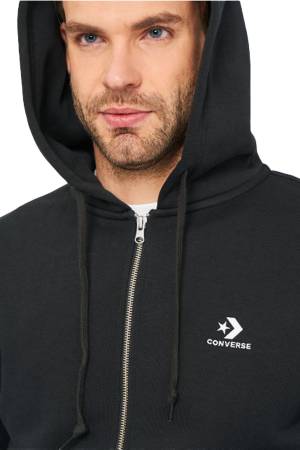 Embroidered Sc Fz Hoodie Erkek Fermuarlı SweatShirt - 10019922 Siyah - 4