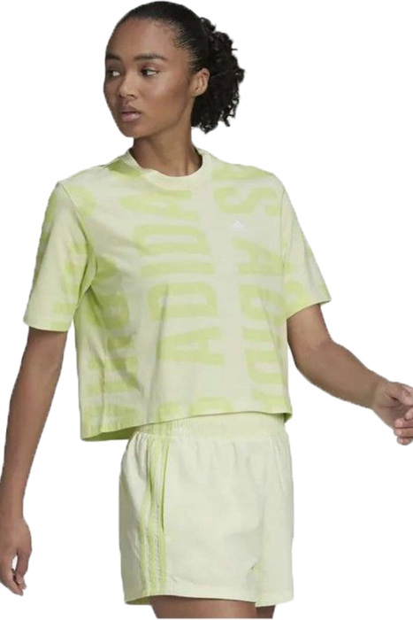 Essentials Oversized Allover-Print Kadın Crop T-Shirt - HC9162 Yeşil - 1