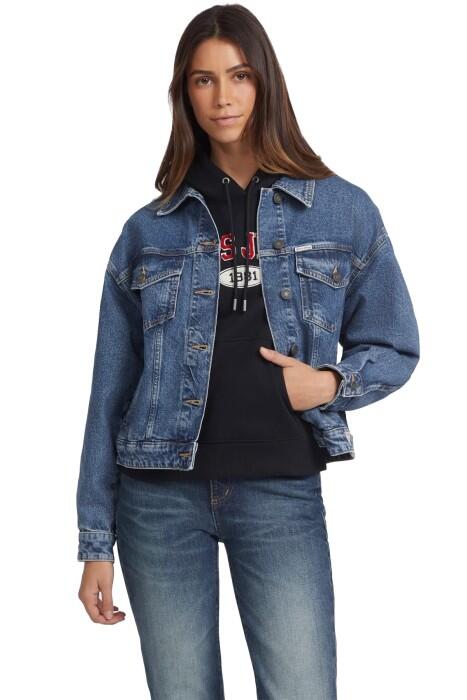 Guess Oversize Trucker Kadın Denim Ceket - W4YN56D5CC3 Mavi - 1
