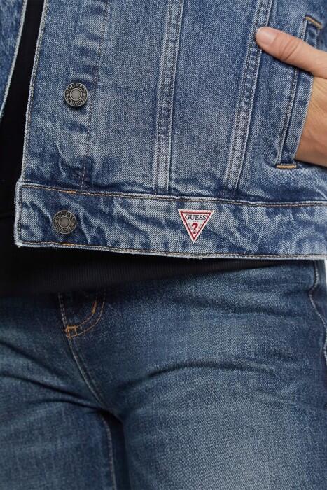 Guess Oversize Trucker Kadın Denim Ceket - W4YN56D5CC3 Mavi - 3