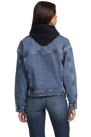 Guess Oversize Trucker Kadın Denim Ceket - W4YN56D5CC3 Mavi - 4