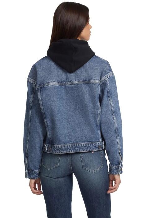 Guess Oversize Trucker Kadın Denim Ceket - W4YN56D5CC3 Mavi - 4