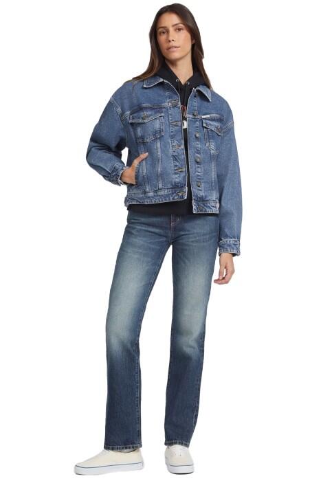 Guess Oversize Trucker Kadın Denim Ceket - W4YN56D5CC3 Mavi - 5