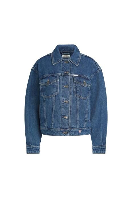 Guess Oversize Trucker Kadın Denim Ceket - W4YN56D5CC3 Mavi - 6