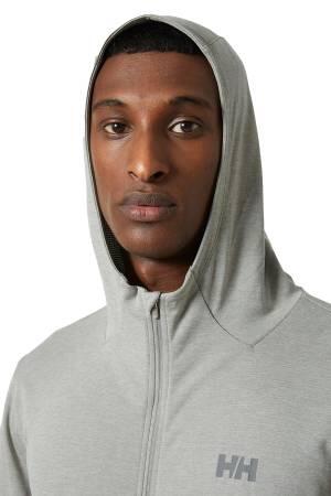 Hh Lifa Tech Lite Zip Erkek Kapüşonlu SweatShirt - 63267 Gri/Turuncu - 3