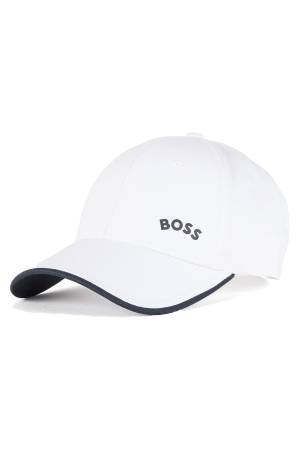 Kontrast Logolu Ve Sivri Uçlu Pamuklu Fitilli Şapka - 50468257 Beyaz - Boss