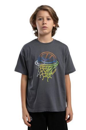 Logo Jos Erkek Çocuk T-Shirt - 372B1BW Koyu Gri - Kappa