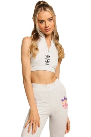 Logo Play Cropped Kadın Atlet - H22743 Gri - EU-Adidas