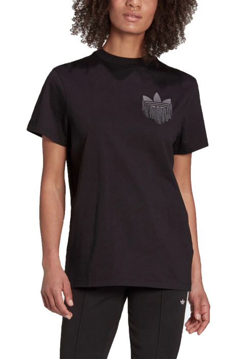Loose Tee with Trefoil Fringe Embroidery Kadın T-Shirt - H18066 Siyah - 1