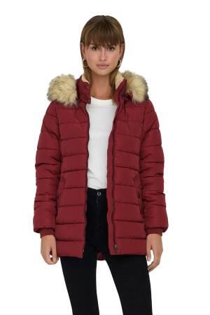 Onlnewcamılla Quılt Fur Hood Coat Kadın Ceket - 15304765 Bordo - Only