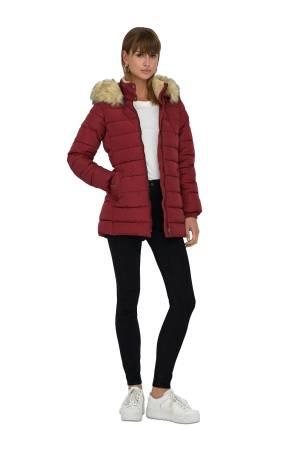Onlnewcamılla Quılt Fur Hood Coat Kadın Ceket - 15304765 Bordo - 2