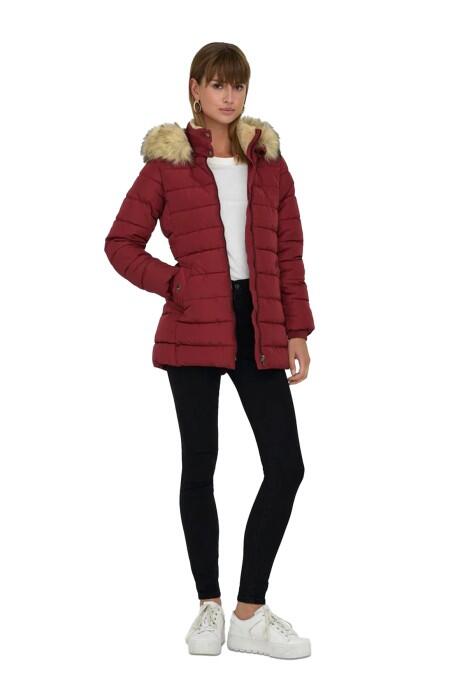 Onlnewcamılla Quılt Fur Hood Coat Kadın Ceket - 15304765 Bordo - 2