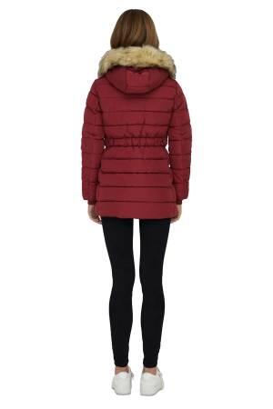 Onlnewcamılla Quılt Fur Hood Coat Kadın Ceket - 15304765 Bordo - 4
