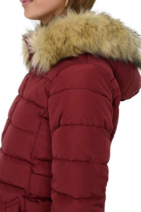 Onlnewcamılla Quılt Fur Hood Coat Kadın Ceket - 15304765 Bordo - 5