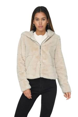 Onlnewchrıs Fur Hooded Kadın Ceket - 15304759 Gri / Ay Işığı - 2
