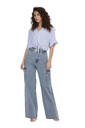 Onlpaula Lıfe S/S Tıe Shırt Wvn Noos Kadın Bluz - 15281497 Gri - 2