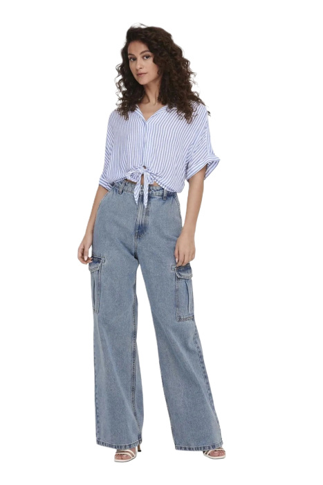 Onlpaula Lıfe S/S Tıe Shırt Wvn Noos Kadın Bluz - 15281497 Gri - 2