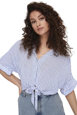 Onlpaula Lıfe S/S Tıe Shırt Wvn Noos Kadın Bluz - 15281497 Gri - 4