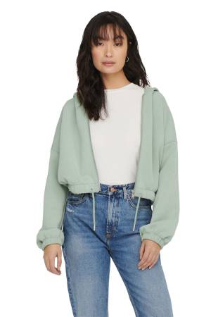 Onlscarlett L/S Zip Hood Swt Noos Kadın Fermuarlı SweatShirt - 15210679 Ekru - 1