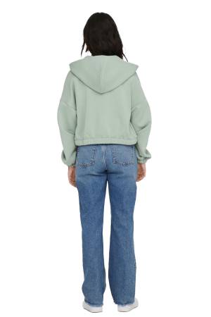 Onlscarlett L/S Zip Hood Swt Noos Kadın Fermuarlı SweatShirt - 15210679 Ekru - 2