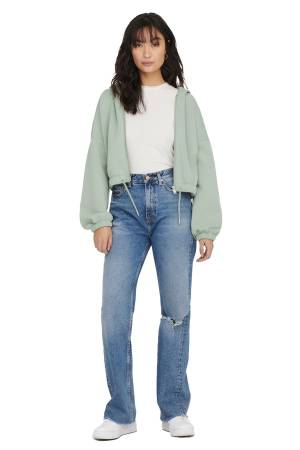 Onlscarlett L/S Zip Hood Swt Noos Kadın Fermuarlı SweatShirt - 15210679 Ekru - 5