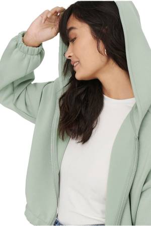 Onlscarlett L/S Zip Hood Swt Noos Kadın Fermuarlı SweatShirt - 15210679 Ekru - 7