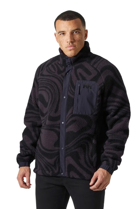 Panorama Printed Pile Snap Erkek Mont - 63349 Siyah - 1
