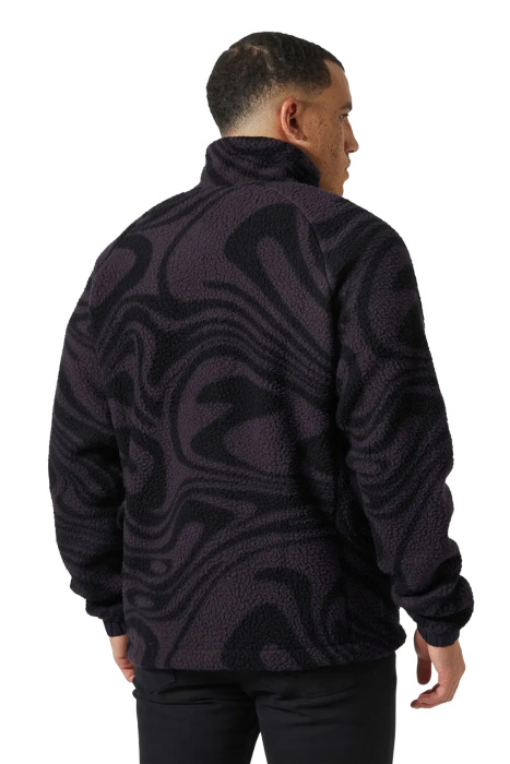 Panorama Printed Pile Snap Erkek Mont - 63349 Siyah - 2