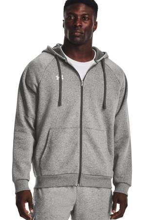 Rival Fleece Erkek Tam Fermuarlı Kapüşonlu SweatShirt - 1379767 Gri - Under Armour