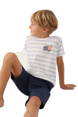 RolyPoly Erkek Çocuk Bermuda Takım - RP3371-2 Krem/Mavi - 3
