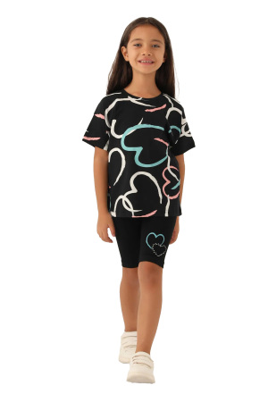 RolyPoly Kız Çocuk Bermuda Tayt Takım - RP3396-G Siyah - RolyPoly