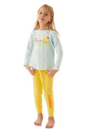 RolyPoly Kız Çocuk Uzun Kollu Pijama Takımı - RP3401-G Buz Mavisi - RolyPoly