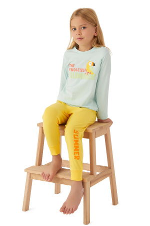 RolyPoly Kız Çocuk Uzun Kollu Pijama Takımı - RP3401-G Buz Mavisi - 3
