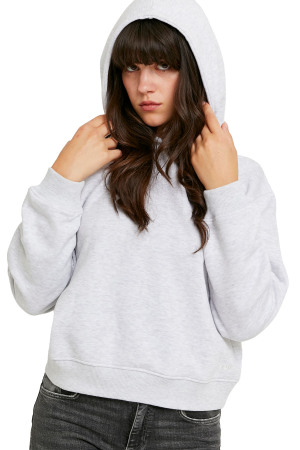 Tally Weijl Basic Kadın Kapüşonlu SweatShirt - SSWCOJHIMO Gri - 2