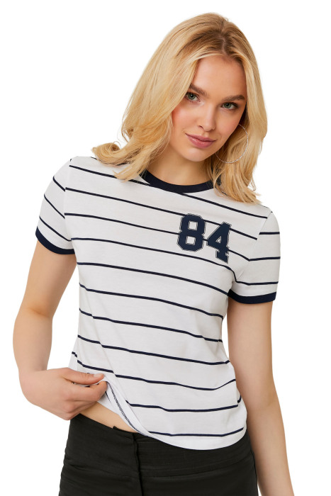 Tally Weijl Kadın Baskılı T-Shirt - STSCOPERLAP Beyaz/Mavi - 2
