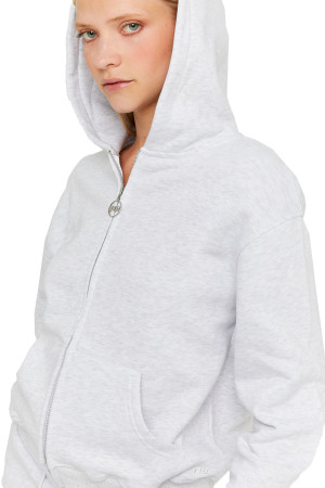 Tally Weijl Kadın Tam Femuarlı Kapüşonlu SweatShirt - SSWCOSKIMA Gri - 2