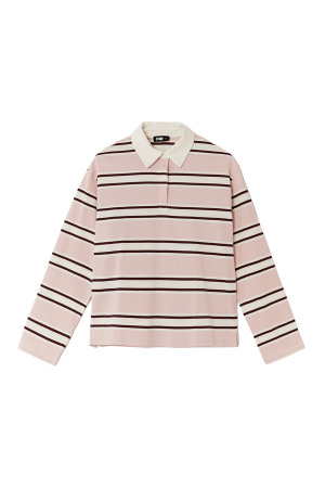 Tally Weijl Kadın Uzun Kollu Polo T-Shirt - STSCOMANZA4 Pembe/Beyaz - 5