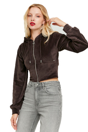 Tally Weijl Tam Fermuarlı Kadın Kapüşonlu SweatShirt - SSWPELOUNGIE Kahverengi - Tally Weijl
