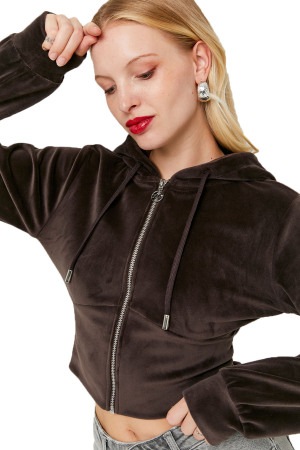Tally Weijl Tam Fermuarlı Kadın Kapüşonlu SweatShirt - SSWPELOUNGIE Kahverengi - 6