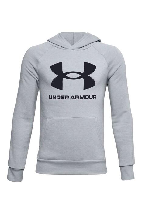 Ua Rival Fleece Hoodie Kapüşonlu Erkek Çocuk SweatShirt - 1357585 Gri/Siyah - 1